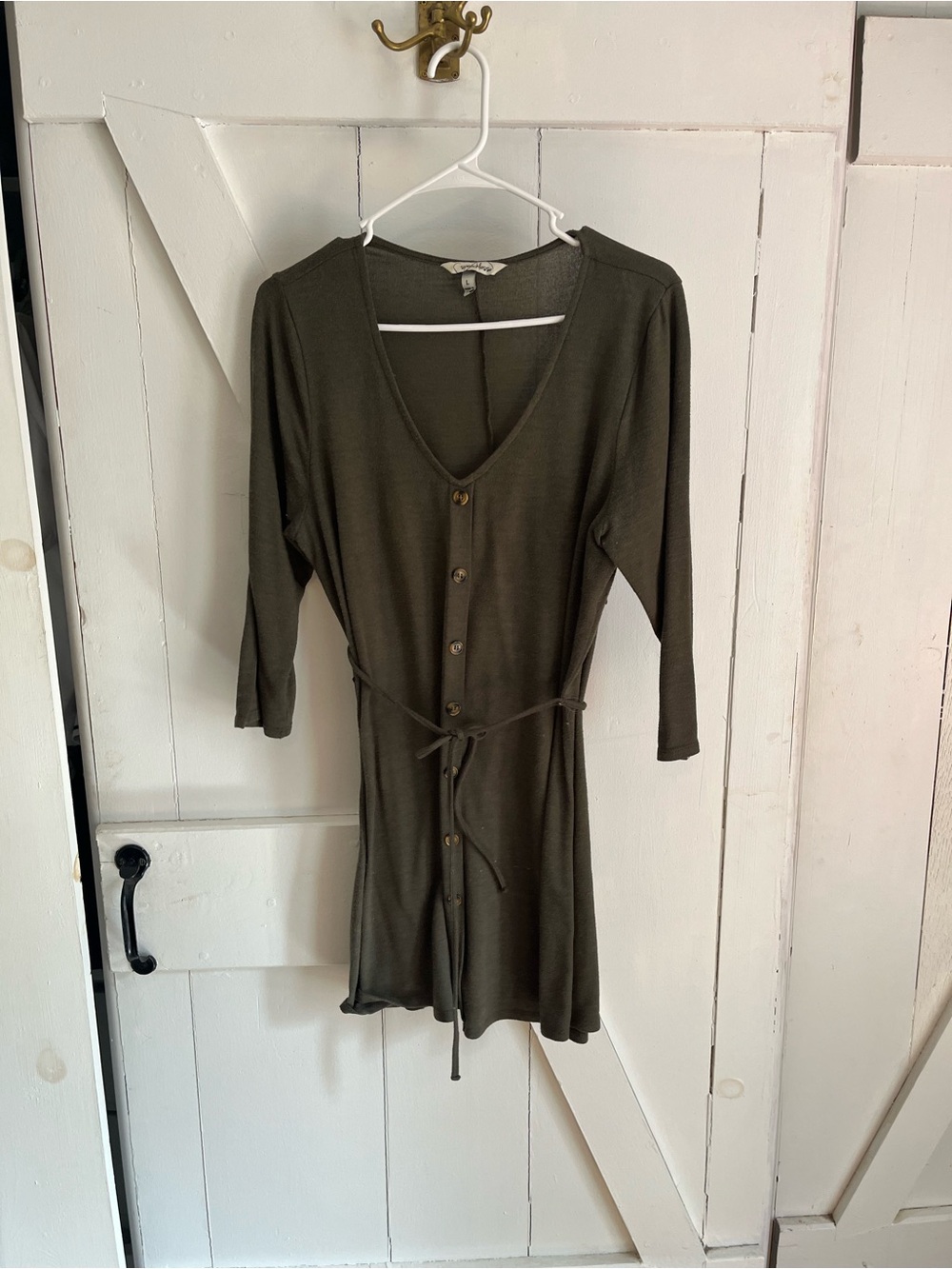 SALE 3/$20 V-Neck Button-Front Olive Green Tunic Dress